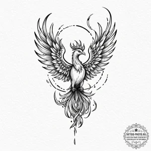 Tattoo sketch a phoenix rising majestically f... - эскиз тату (№1751148596_0, 28.06.2025 22:09) — tattoo-photo.ru