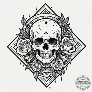 Tattoo design a floppy disk with a skull and... - эскиз тату (№1751149552_0, 28.06.2025 22:25) — tattoo-photo.ru
