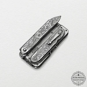 Tattoo design a classic, rugged pocket knife,... - эскиз тату (№1751151172_0, 28.06.2025 22:52) — tattoo-photo.ru