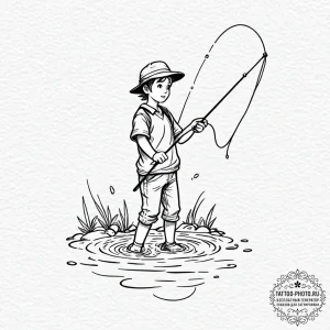 Tattoo design a pixelated character fishing i... - эскиз тату (№1751151625_0, 28.06.2025 23:00) — tattoo-photo.ru