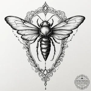 Tattoo sketch a cicada with a body that is a... - эскиз тату (№1751151729_0, 28.06.2025 23:02) — tattoo-photo.ru