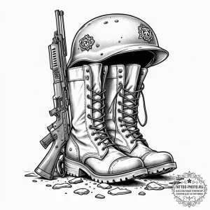 Tattoo design a pair of combat boots standing... - эскиз тату (№1751151951_0, 28.06.2025 23:05) — tattoo-photo.ru