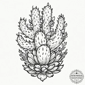 Cactus, tattoo flash sheet design, on a clean... - эскиз тату (№1751152046_0, 28.06.2025 23:07) — tattoo-photo.ru