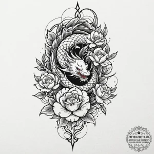 Dagger and rose, ink illustration for tattoo,... - эскиз тату (№1751152598_0, 28.06.2025 23:16) — tattoo-photo.ru