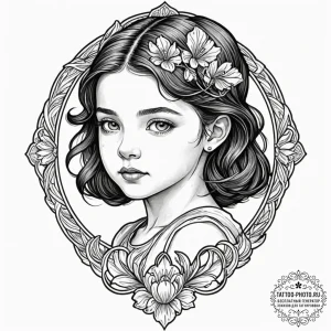 Child's portrait, tattoo sketch design, neo t... - эскиз тату (№1751154700_0, 28.06.2025 23:51) — tattoo-photo.ru