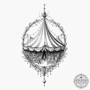 A watercolor sketch of the surreal circus fin... - эскиз тату (№1751156063_0, 29.06.2025 00:14) — tattoo-photo.ru