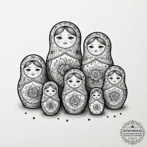 Tattoo design a set of russian dolls, represe... - эскиз тату (№1751159433_0, 29.06.2025 01:10) — tattoo-photo.ru