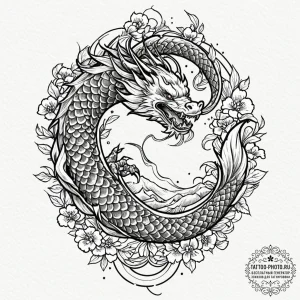 Tattoo sketch an uroboros serpent whose body... - эскиз тату (№1751162621_0, 29.06.2025 02:03) — tattoo-photo.ru
