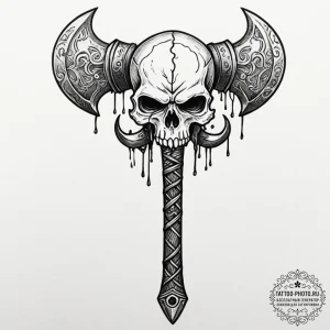 Tattoo sketch a barbarian's axe with a skull... - эскиз тату (№1751162737_0, 29.06.2025 02:05) — tattoo-photo.ru