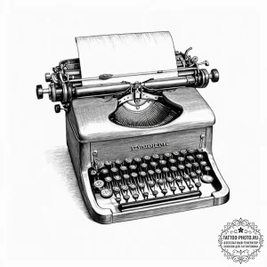 Typewriter, tattoo line art, realistic black... - эскиз тату (№1751163511_0, 29.06.2025 02:18) — tattoo-photo.ru