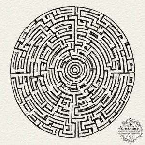 Labyrinth, tattoo line art, clean lines, cris... - эскиз тату (№1751163749_0, 29.06.2025 02:22) — tattoo-photo.ru