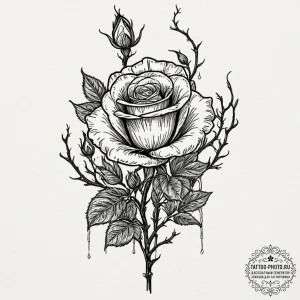 A skeleton watering a single living rose, tat... - эскиз тату (№1751166439_0, 29.06.2025 03:07) — tattoo-photo.ru