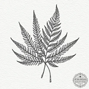 Tattoo design a single fern leaf, symbolizing... - эскиз тату (№1751167077_0, 29.06.2025 03:17) — tattoo-photo.ru