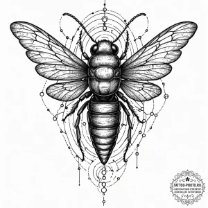Tattoo design a cicada with a glowing, intric... - эскиз тату (№1751167571_0, 29.06.2025 03:26) — tattoo-photo.ru
