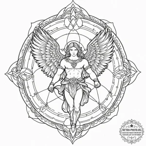 Archangel michael, tattoo sketch design, soft... - эскиз тату (№1751168279_0, 29.06.2025 03:37) — tattoo-photo.ru