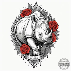 Tattoo design a charging rhinoceros, represen... - эскиз тату (№1751168664_0, 29.06.2025 03:44) — tattoo-photo.ru