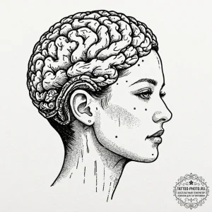 Human head with exposed holographic brain, ta... - эскиз тату (№1751168766_0, 29.06.2025 03:46) — tattoo-photo.ru
