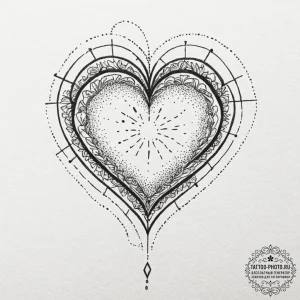 Tattoo design a geometric heart with a single... - эскиз тату (№1751170154_0, 29.06.2025 04:09) — tattoo-photo.ru