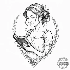 Tattoo design a virgo maiden, holding a book... - эскиз тату (№1751170460_0, 29.06.2025 04:14) — tattoo-photo.ru