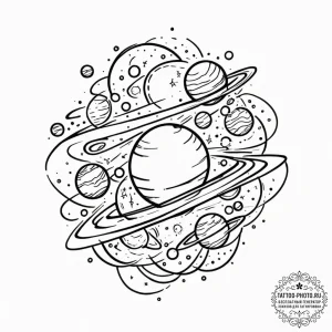 Planets, tattoo sketch design, black and red... - эскиз тату (№1751170848_0, 29.06.2025 04:20) — tattoo-photo.ru