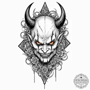 Devil, tattoo sketch design, muted color pale... - эскиз тату (№1751171135_0, 29.06.2025 04:25) — tattoo-photo.ru