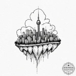 Tattoo design a stylized key, its teeth formi... - эскиз тату (№1751173300_0, 29.06.2025 05:01) — tattoo-photo.ru