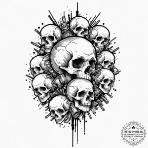 A trash polka design of the future war, skull... - эскиз тату (№1751173494_0, 29.06.2025 05:04) — tattoo-photo.ru