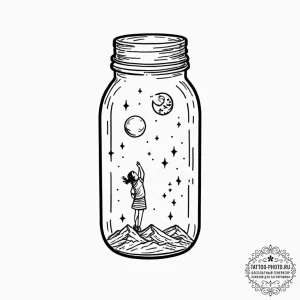 Tattoo design a person catching moonbeams in... - эскиз тату (№1751174987_0, 29.06.2025 05:29) — tattoo-photo.ru