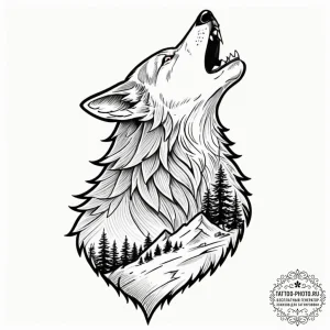 Tattoo design a wolf howling victoriously on... - эскиз тату (№1751175302_0, 29.06.2025 05:35) — tattoo-photo.ru