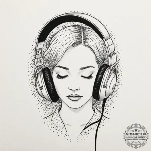 Headphones, tattoo drawing outline, dotwork s... - эскиз тату (№1751176155_0, 29.06.2025 05:49) — tattoo-photo.ru