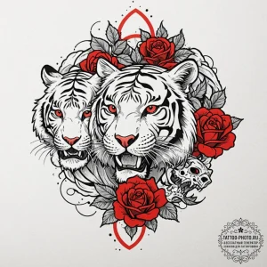 Tiger and dragon, artistic tattoo sketch, bla... - эскиз тату (№1751177146_0, 29.06.2025 06:05) — tattoo-photo.ru