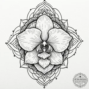 Tattoo design a single, elegant orchid, with... - эскиз тату (№1751177675_0, 29.06.2025 06:14) — tattoo-photo.ru