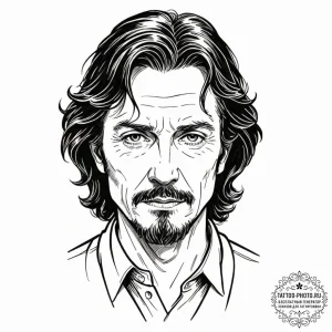 A graphic novel style portrait of sirius blac... - эскиз тату (№1751178421_0, 29.06.2025 06:27) — tattoo-photo.ru