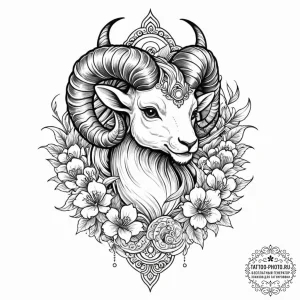 Tattoo sketch an aries ram's head with a smal... - эскиз тату (№1751178625_0, 29.06.2025 06:30) — tattoo-photo.ru