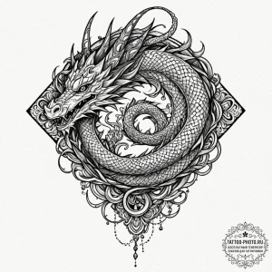 Tattoo sketch a stylized dragon scale pattern... - эскиз тату (№1751179023_0, 29.06.2025 06:37) — tattoo-photo.ru
