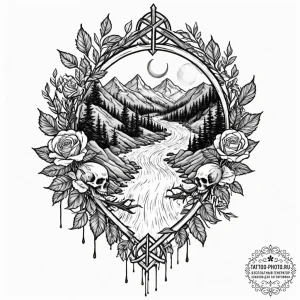 112. tattoo design: an "istok" rune integrate... - эскиз тату (№1751179250_0, 29.06.2025 06:40) — tattoo-photo.ru