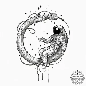 Tattoo design an astronaut, floating in the v... - эскиз тату (№1751179464_0, 29.06.2025 06:44) — tattoo-photo.ru