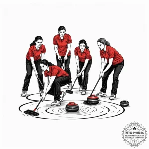 A shot of a curling team sweeping the ice., t... - эскиз тату (№1751179762_0, 29.06.2025 06:49) — tattoo-photo.ru