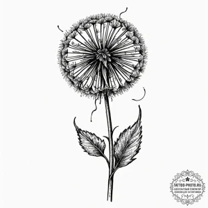 Dandelion, tattoo drawing outline, sepia tone... - эскиз тату (№1751181570_0, 29.06.2025 07:19) — tattoo-photo.ru