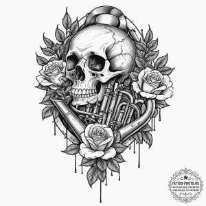 Tattoo design a lone bugle playing taps in a... - эскиз тату (№1751182981_0, 29.06.2025 07:43) — tattoo-photo.ru