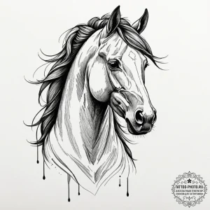 Tattoo sketch a horse's head, graceful and po... - эскиз тату (№1751183092_0, 29.06.2025 07:44) — tattoo-photo.ru