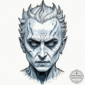 A dotwork tattoo of the night king's face, co... - эскиз тату (№1751184625_0, 29.06.2025 08:10) — tattoo-photo.ru