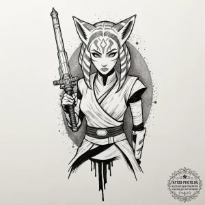 Linework tattoo of ahsoka tano with her two l... - эскиз тату (№1751185159_0, 29.06.2025 08:19) — tattoo-photo.ru