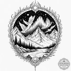 Tattoo sketch a stunningly detailed aurora bo... - эскиз тату (№1751185368_0, 29.06.2025 08:22) — tattoo-photo.ru