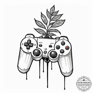 Tattoo design a joystick with a plant growing... - эскиз тату (№1751185485_0, 29.06.2025 08:24) — tattoo-photo.ru