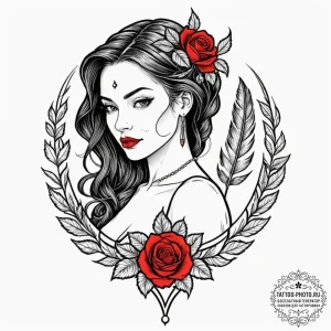 Tattoo design a virgo maiden holding a single... - эскиз тату (№1751186047_0, 29.06.2025 08:34) — tattoo-photo.ru