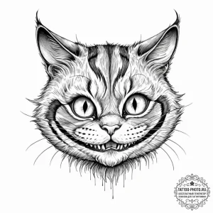 Cheshire cat, tattoo drawing outline, realist... - эскиз тату (№1751186734_0, 29.06.2025 08:45) — tattoo-photo.ru
