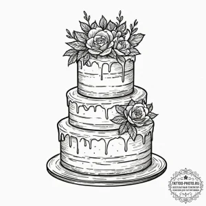 A close-up of the intricate icing on a weddin... - эскиз тату (№1751188656_0, 29.06.2025 09:17) — tattoo-photo.ru