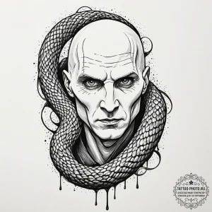 A graphic novel style portrait of lord voldem... - эскиз тату (№1751189388_0, 29.06.2025 09:29) — tattoo-photo.ru