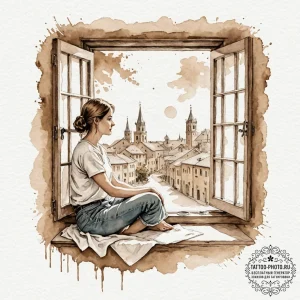 Tattoo sketch a person sitting in a dimly lit... - эскиз тату (№1751189788_0, 29.06.2025 09:36) — tattoo-photo.ru